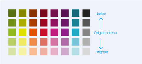 Highlight colours variants, either darker or brighter than the original colour