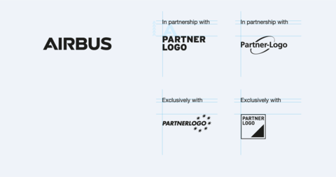 Examples of partner logos with designations In partnership with and Exclusively with