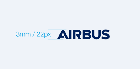 The minimum size of the Airbus logo is 3 millimetres or 22 pixels