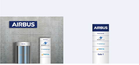 Wall mounted Airbus sign and totem for shared sites