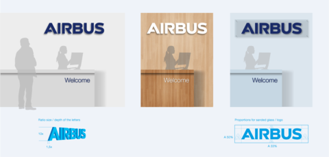 Welcome desks with Airbus logo