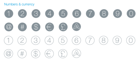 Numbers and currency icons