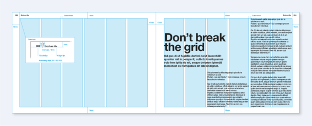 Layout grid dimensions for A4 landscape brochures