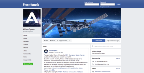 Airbus Space Facebook account