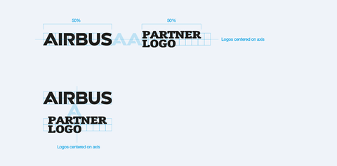 The logo proportion between the Airbus logo and partner logo should be 50:50, if Airbus is an equal partner