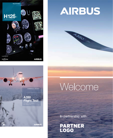 Brochure and Roll-up layout examples with Airbus as leading partner
