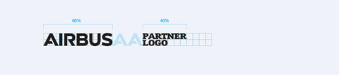 The logo proportion between the Airbus logo and partner logo should be 60:40, if Airbus is the leading partner