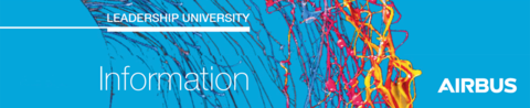Leadership University Information banner on blue background