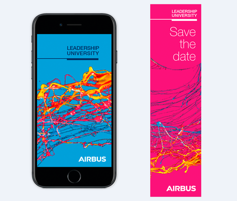 Leadership University double-lined descriptor on smartphone screen and vertical banner