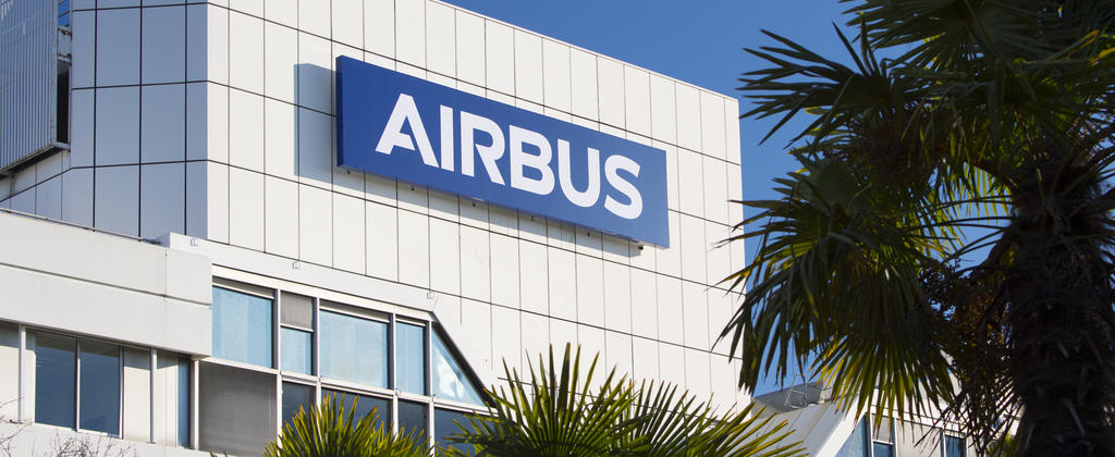 Airbus logo displayed on a building in Blagnac
