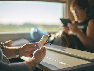 Using smartphone on a train