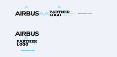 The logo proportion between the Airbus logo and partner logo should be 50:50, if Airbus is an equal partner The logo proportion between the Airbus logo and partner logo should be 50:50, if Airbus is an equal partner