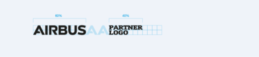 The logo proportion between the Airbus logo and partner logo should be 60:40, if Airbus is the leading partner The logo proportion between the Airbus logo and partner logo should be 60:40, if Airbus is the leading partner