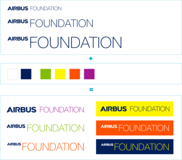 Three sizes and six colours forming the logo lock-up variants Three sizes and six colours forming the logo lock-up variants