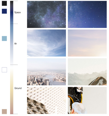 Colour range from ground to air to space tones Colour range from ground to air to space tones