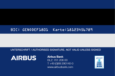 Airbus Bank bank card back Airbus Bank bank card back