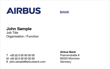 Airbus Bank business card front Airbus Bank business card front