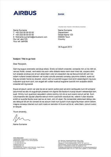 Airbus Bank letterhead Airbus Bank letterhead