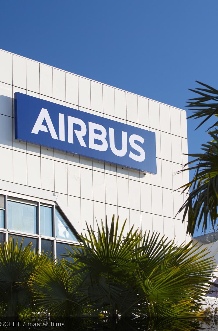 Airbus logo displayed on a building in Blagnac