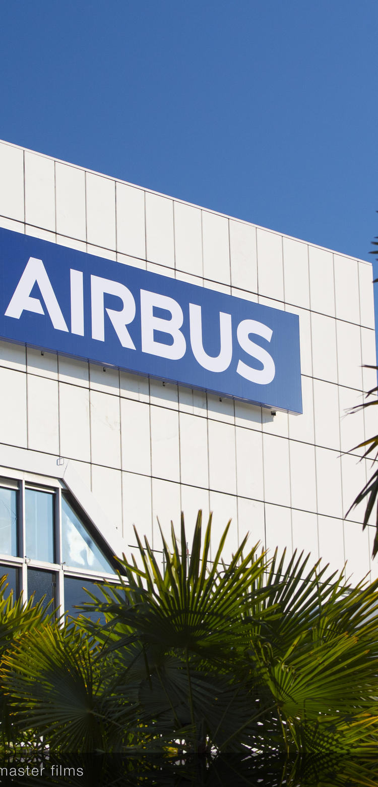 Airbus logo displayed on a building in Blagnac