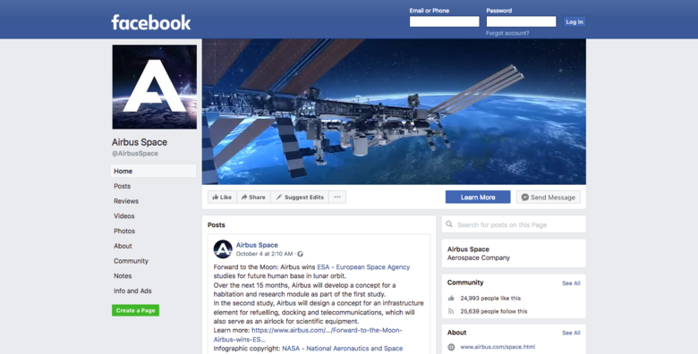 Airbus Space Facebook account Airbus Space Facebook account