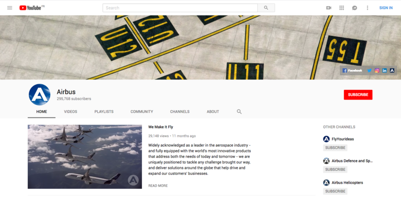 Airbus YouTube channel Airbus YouTube channel
