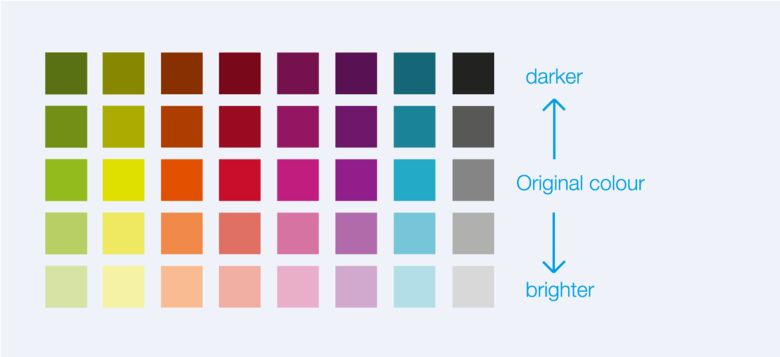 Highlight colours variants, either darker or brighter than the original colour Highlight colours variants, either darker or brighter than the original colour