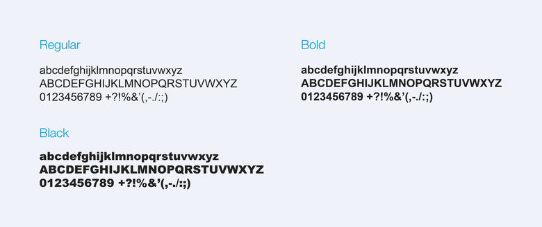Arial font weights in regular, bold and black Arial font weights in regular, bold and black