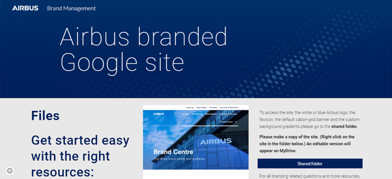 Screenshot of the Google Sites template Screenshot of the Google Sites template