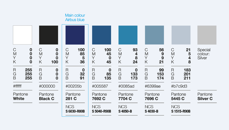 8 main brand colours including the main colour Airbus blue 8 main brand colours including the main colour Airbus blue