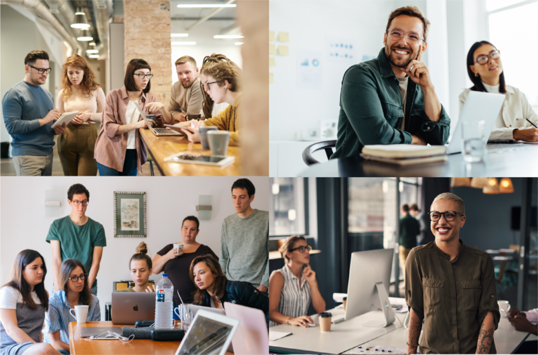 Four pictures showing people in offices Four pictures showing people in offices