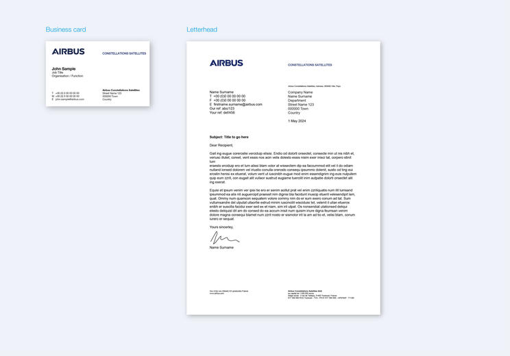 Airbus Constellations Satellites business card and letter examples Airbus Constellations Satellites business card and letter examples