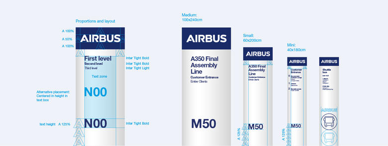 Branded wayfinding totem proportions, layout and sizes Branded wayfinding totem proportions, layout and sizes